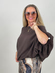 Strickpullover mit ausgefallenem Ärmel in Mokka