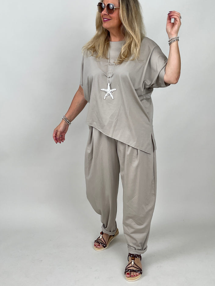 Shirt A-Symmetrisch Butterstoff helles Taupe