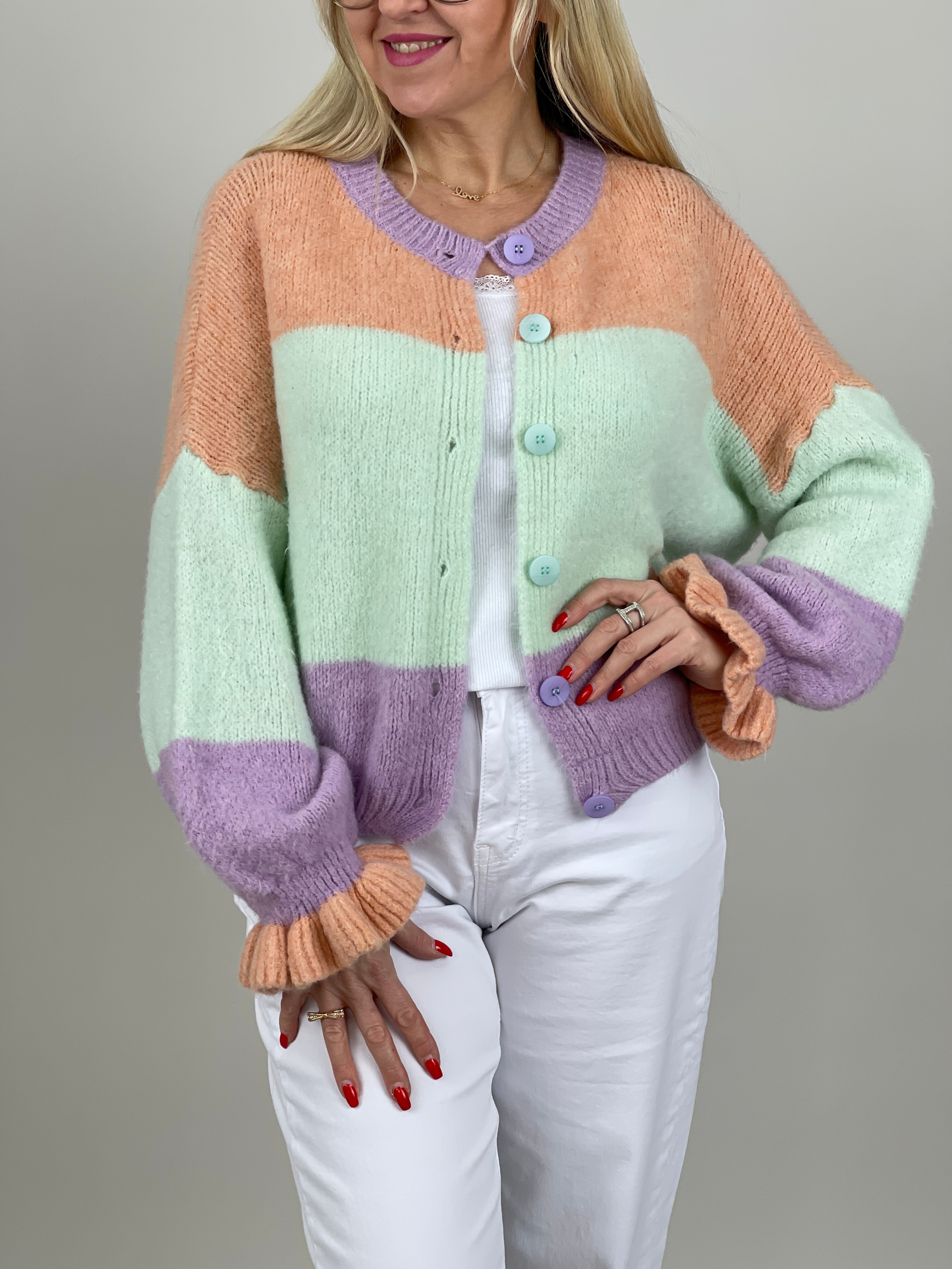 Cardigan Streifen in Orange//Mintgrün/Flieder