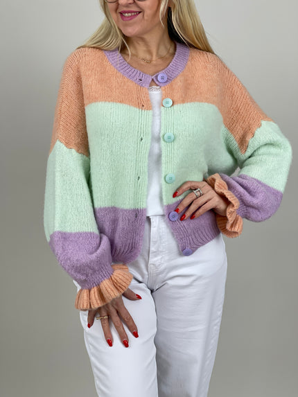 Cardigan Streifen in Orange//Mintgrün/Flieder