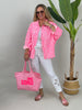 Musselin Bluse Leo in Neonpink/Weiß