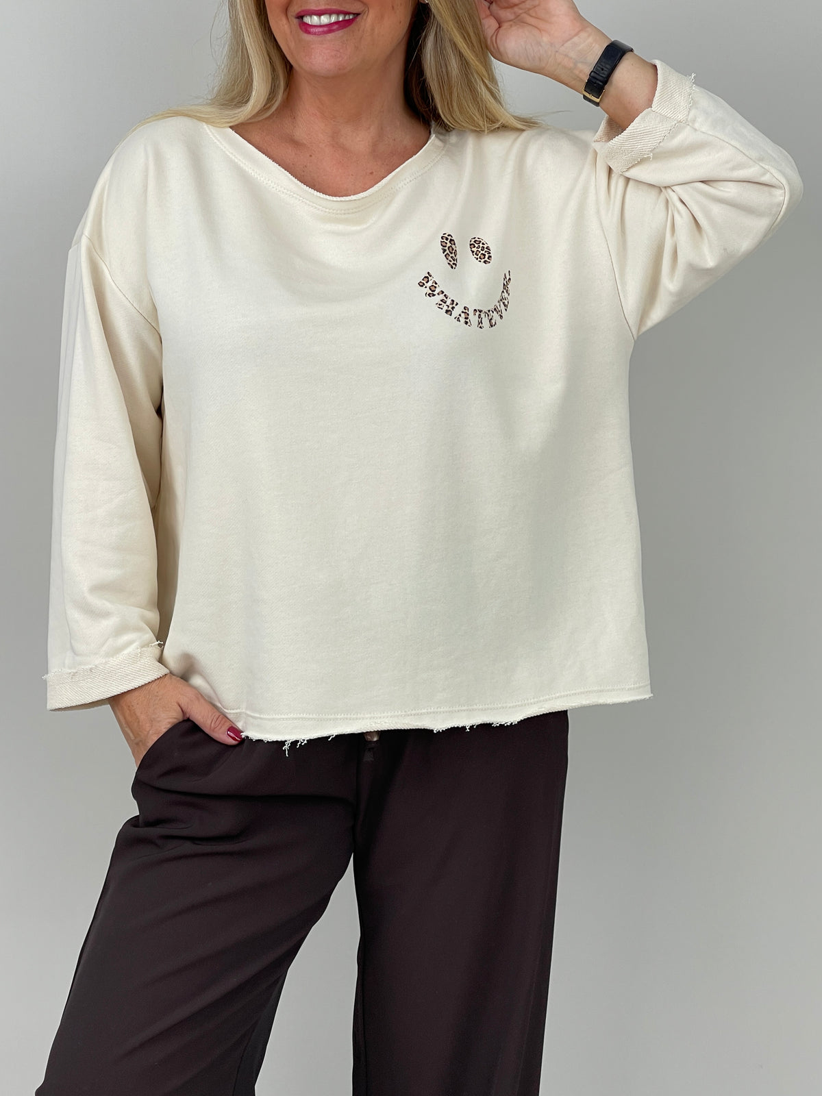 Sweatshirt Leo Smiley in Beige