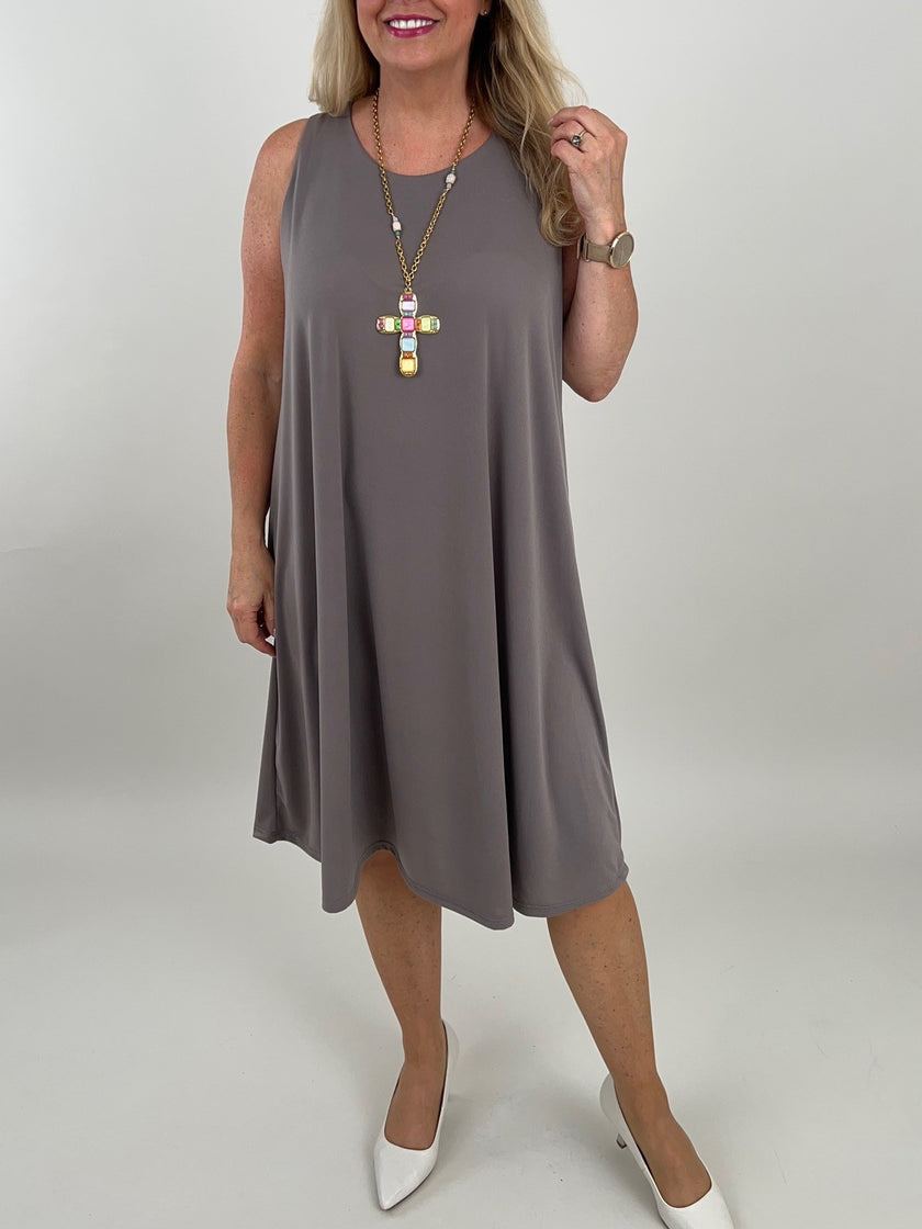 Kleid Kofferstoff Uni in Taupe