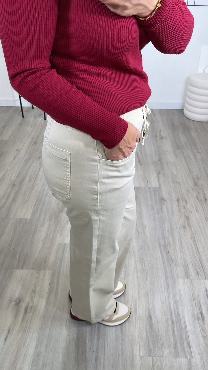 Jeans Wide Leg mit Stretchbund in Beige Art. 6493