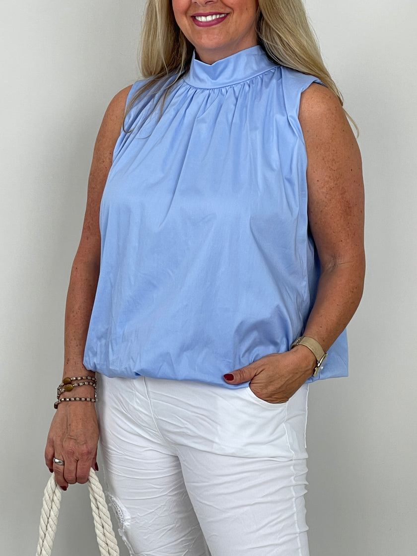 Blusentop Uni mit Schleife in Hellblau