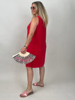 Neckholder-Kleid Kurz Kofferstoff in Rot