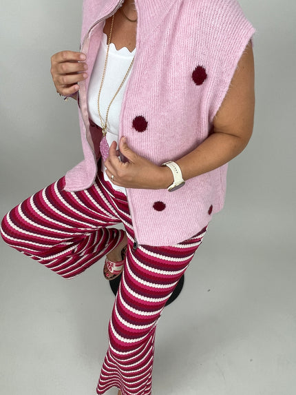 Strickweste mit Punkten & Reißverschluss in Rosa