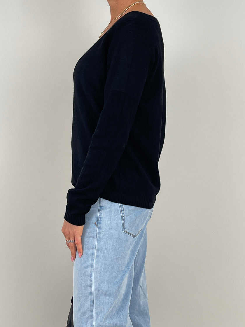 Pullover Feinstrick mit Herz in Schwarz Art. 6381