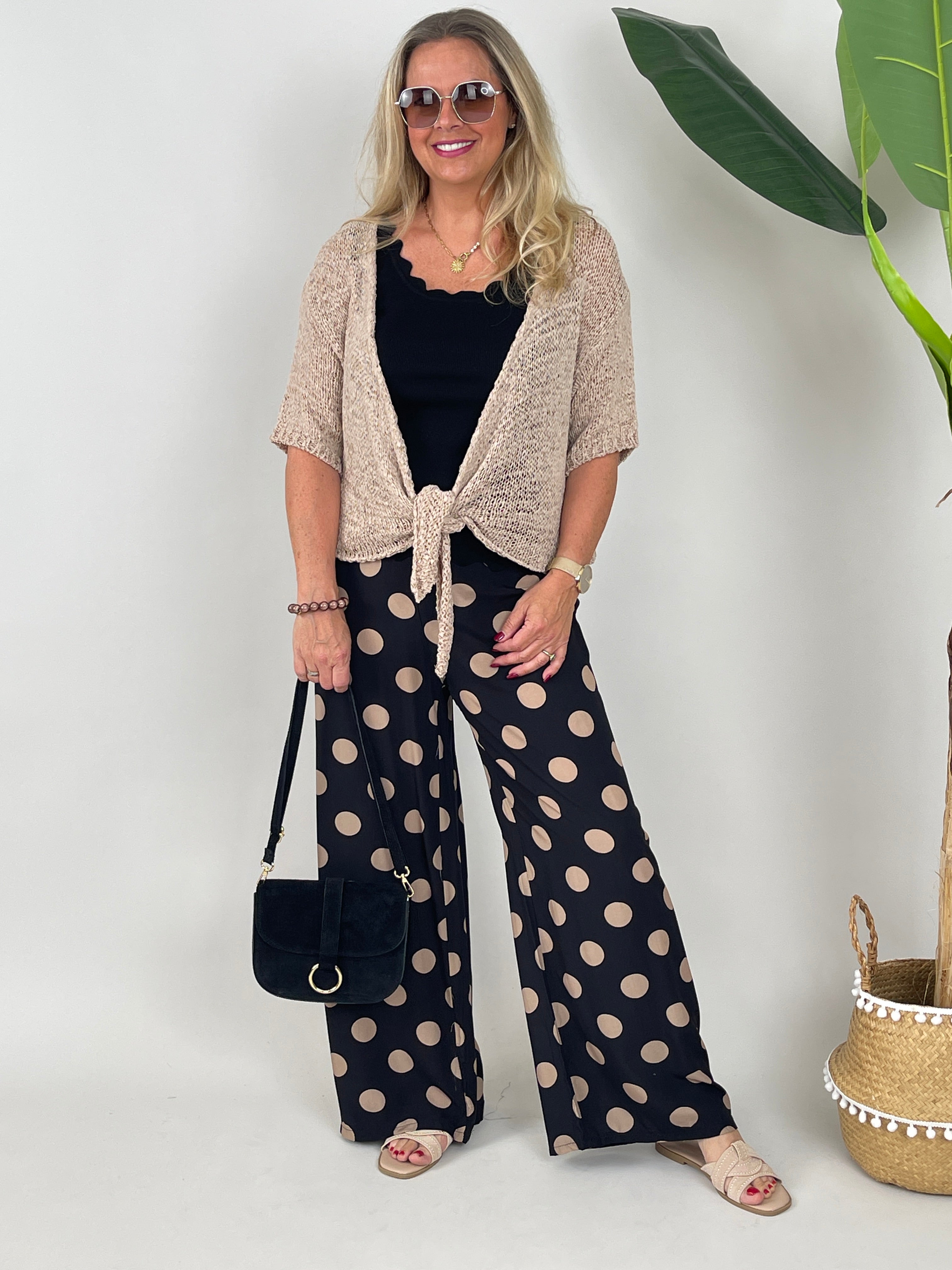 Marlenehose Punkte in Schwarz/Taupe