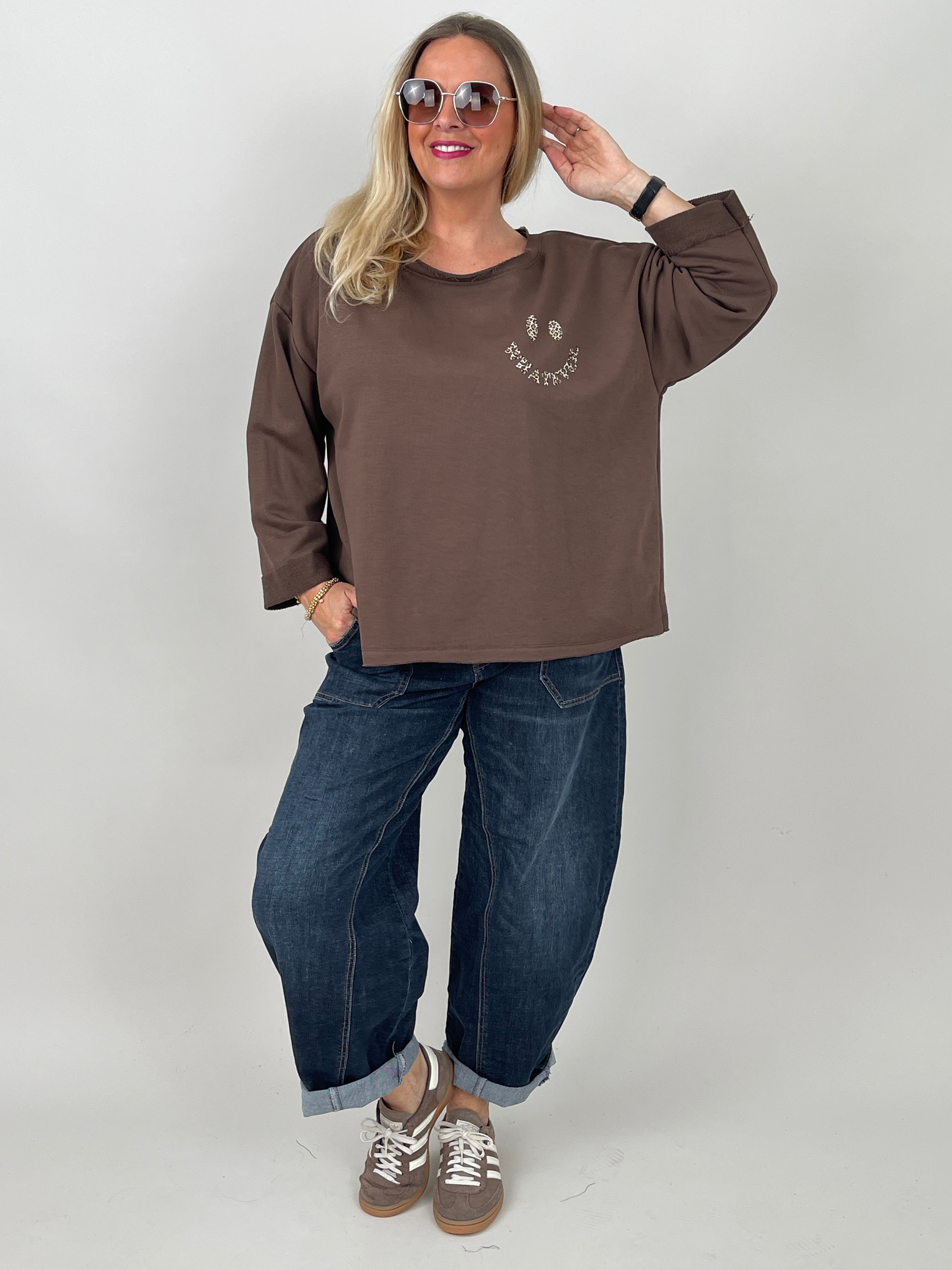 Sweatshirt Leo Smiley in Mokka