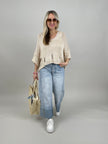 Pullover Kurzarm Lochmuster in Beige