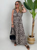 Kleid Maxi Kofferstoff Binde-Details Leo-Muster