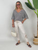 Leichter Strickpullover Streifen in Creme/Mokka