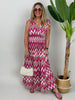 Kleid Maxi Kofferstoff Binde-Details ZickZack in Pink/Taupe
