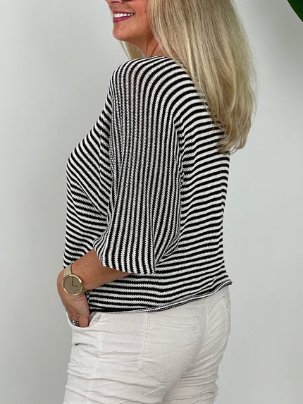 Leichter Strickpullover Streifen in Creme/Mokka