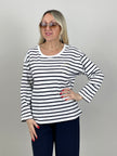 Pullover Feinstrick Streifen Marine/Weiß
