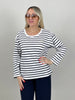 Pullover Feinstrick Streifen Marine/Weiß