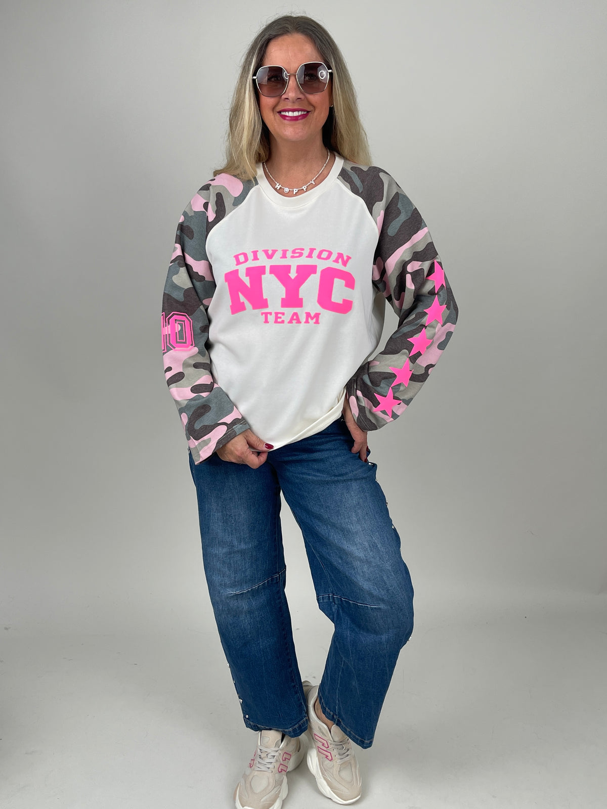 Sweatshirt Rosa Camouflage mit Pinken Sternen