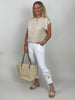 Shirt Basic mit Gummizug-Bündchen in Beige