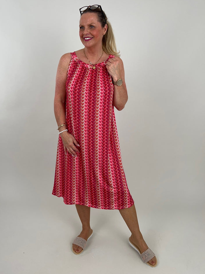 Neckholderkleid Kofferstoff Muster in Rot Artikel 6059