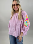 Bluse mit Strickerei und Streifen in Rosa Art. 6978