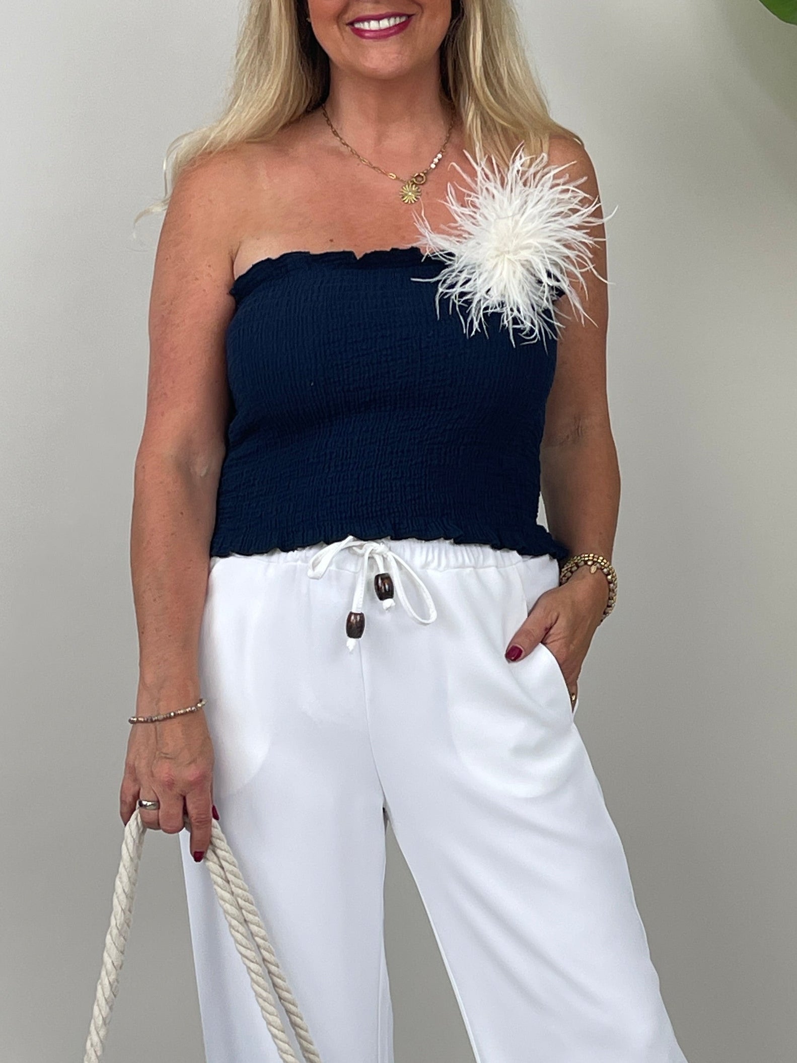Bandeau-Top gesmokt Uni in Marine