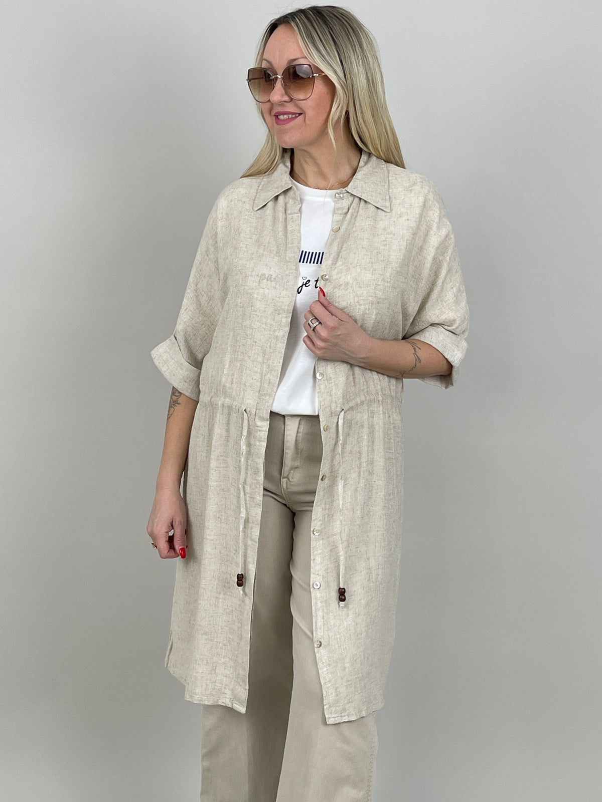 Hemdkleid Leinen in Beige