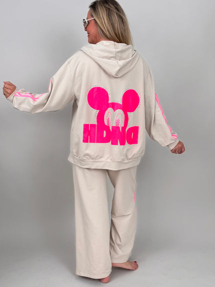 Kapuzenjacke mit Neon-Details in Beige