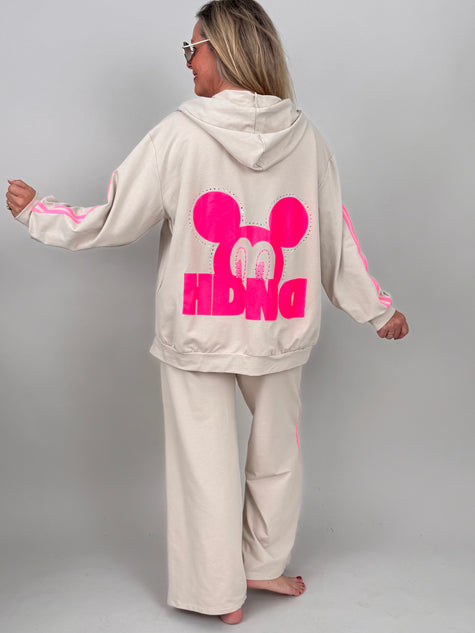 Kapuzenjacke mit Neon-Details in Beige