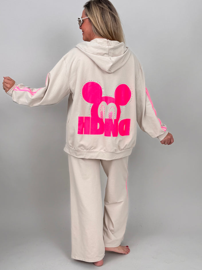 Kapuzenjacke mit Neon-Details in Beige