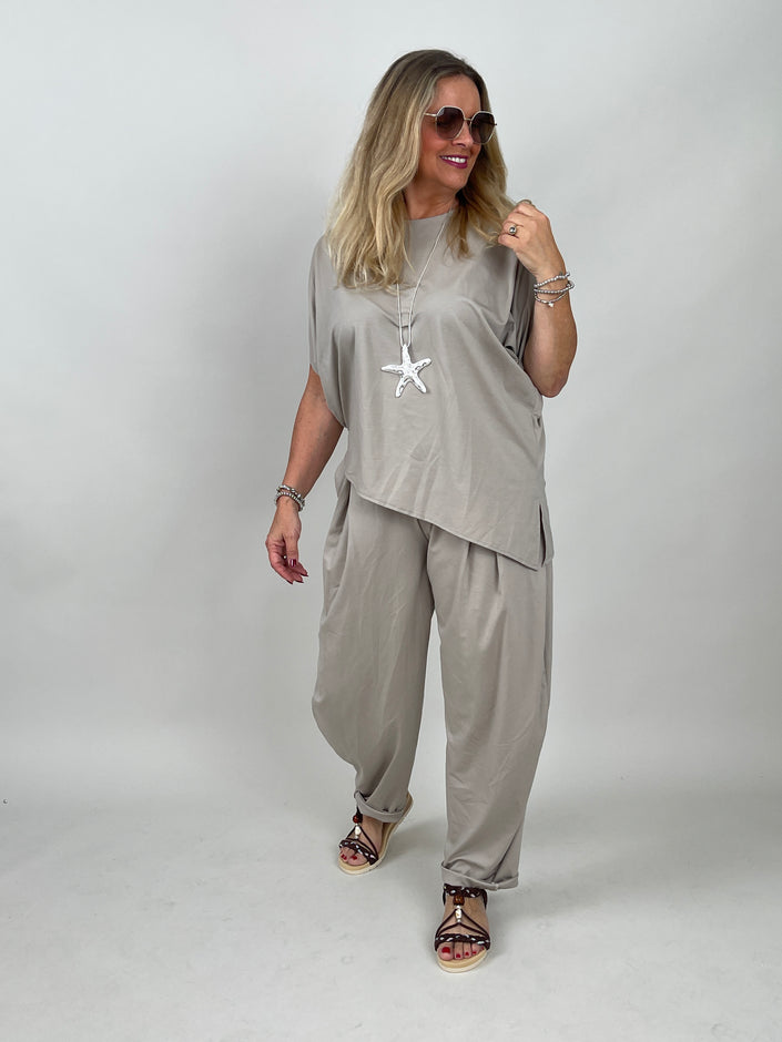 2-Teiler Butterstoff im hellen Taupe