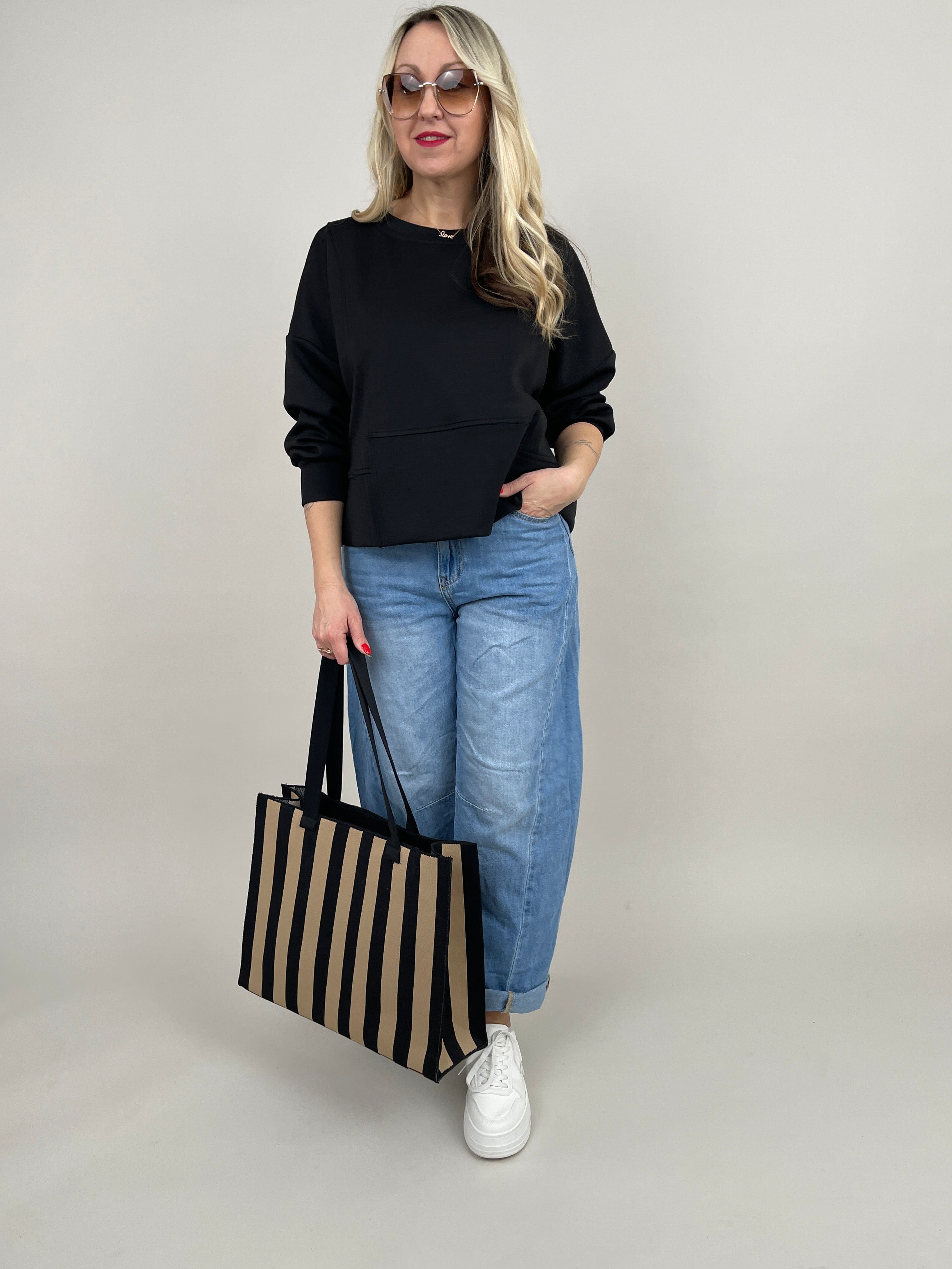 Sweatshirt Soft mit Knöpfen in Schwarz Artikel 6795