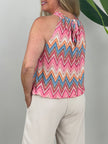 Neckholder Top Kofferstoff ZickZack in Pink/Beige