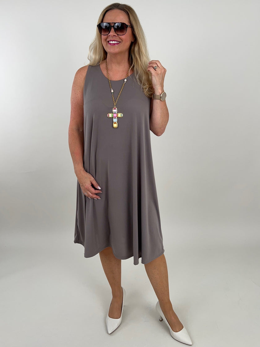 Kleid Kofferstoff Uni in Taupe