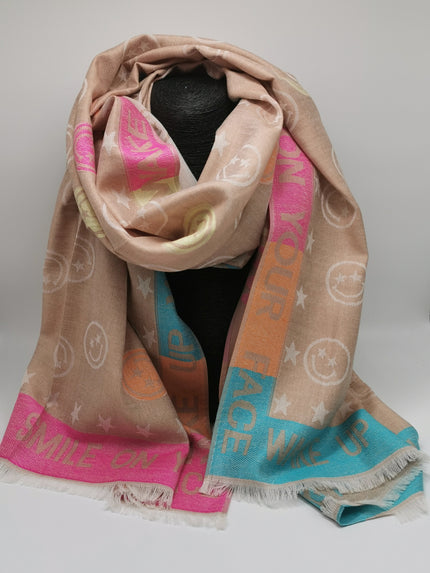 Schal Smileys in Beige/Bunt Art. 6838