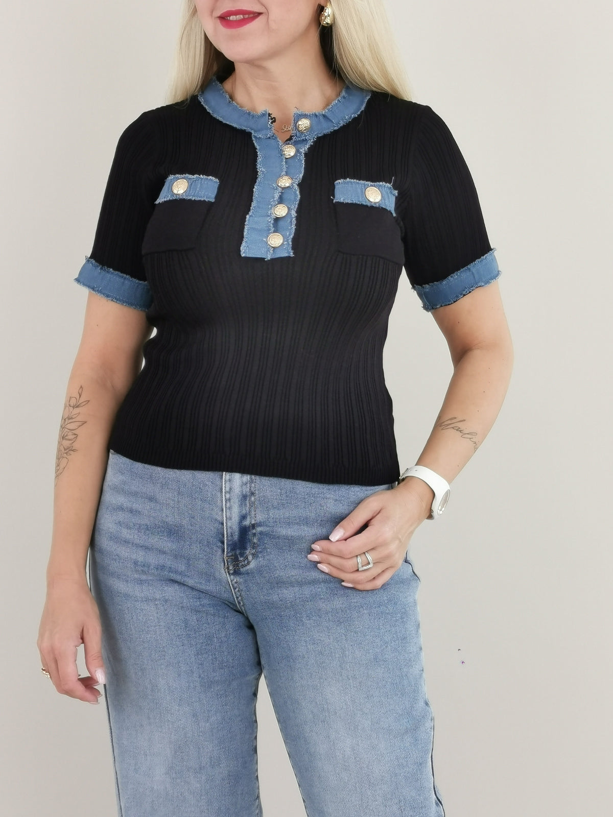 Shirt Feinstrick Jeans-Details