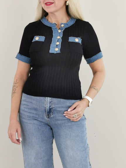 Shirt Feinstrick Jeans-Details Art. 6321