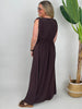 Kleid Maxi Kofferstoff Binde-Details Uni in Braun