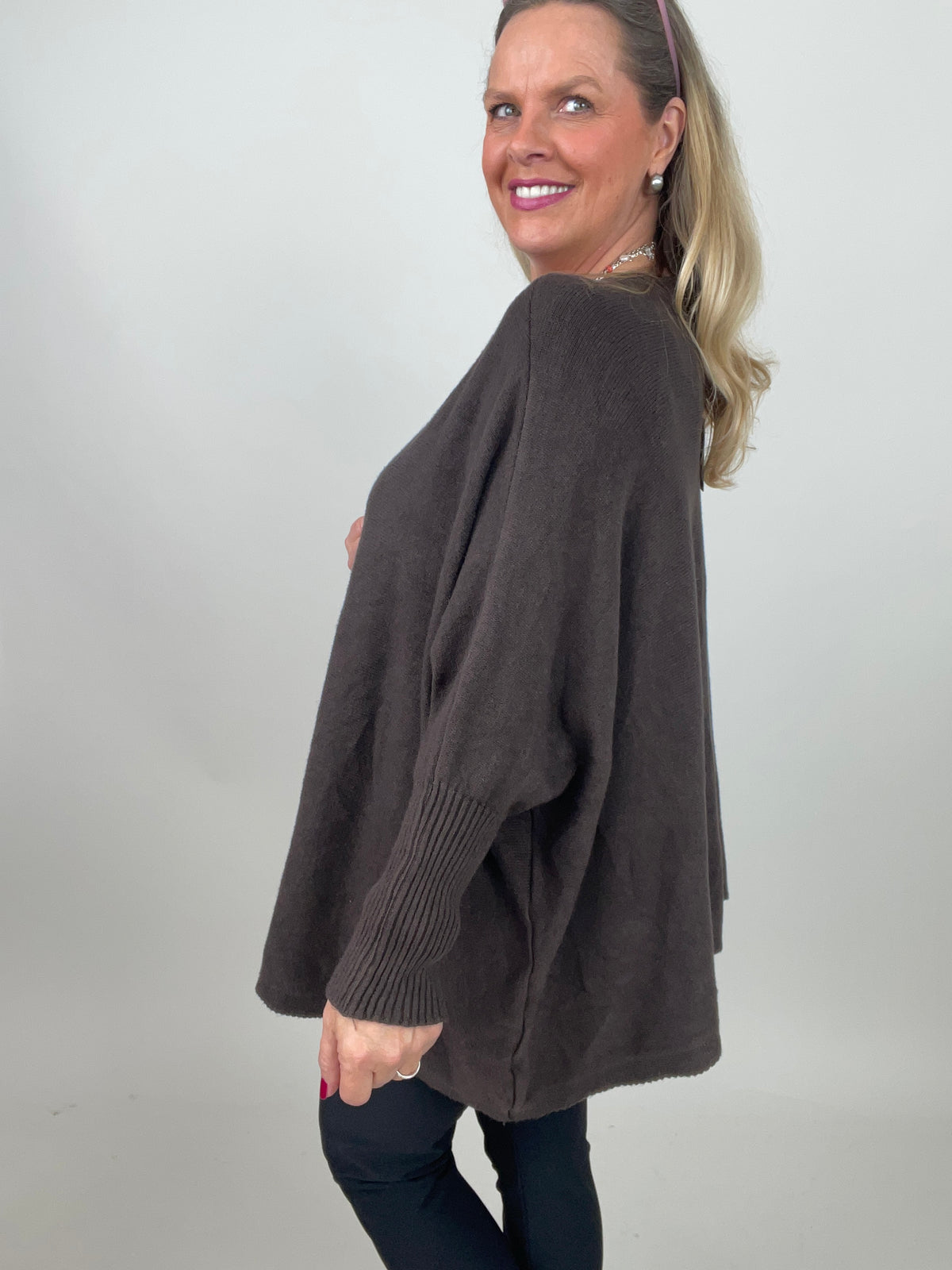 Pullover Oversized Fledermausärmel Uni in Mokka