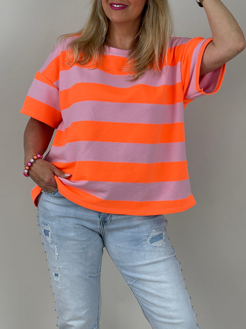 T-Shirt Streifen in Rosa/Orange