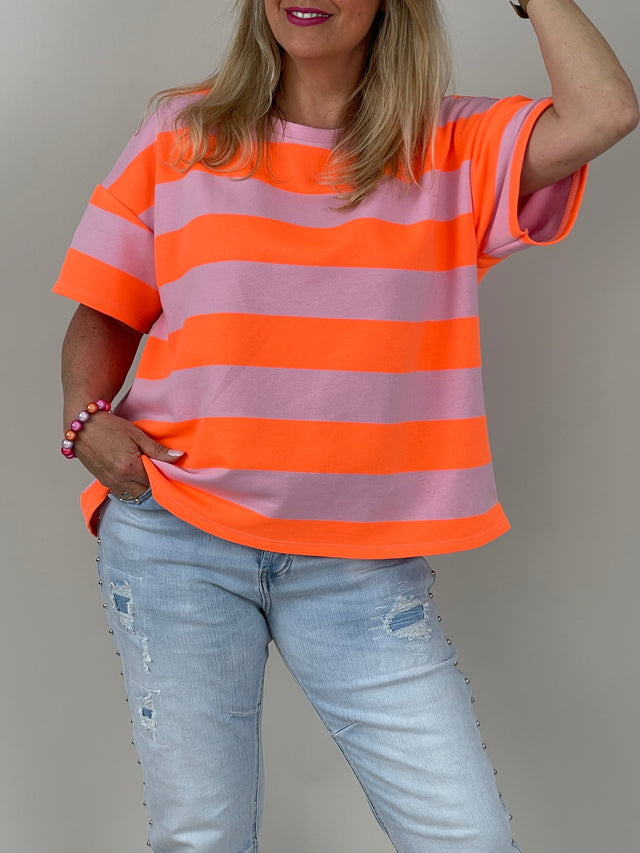T-Shirt Streifen in Rosa/Orange