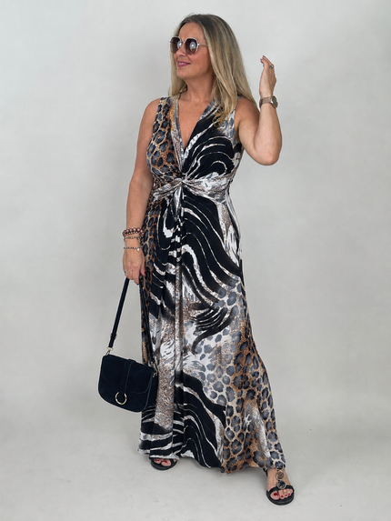 Maxikleid Kofferstoff Schwarz/Grau/Weiß