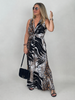 Maxikleid Kofferstoff Schwarz/Grau/Weiß