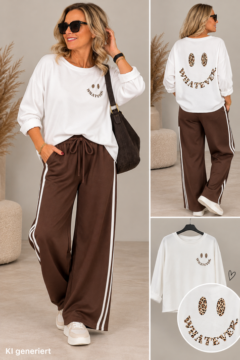 Marlene Sweathose mit Streifen in Mokka/Creme