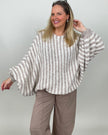 Pullover mit Fledermaus-Ärmeln Streifen in Taupe/Creme