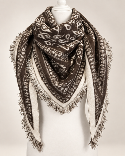 Schal mit Ornament-Muster in Mokka