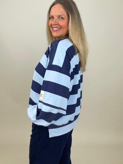 Sweatshirt mit Blockstreifen in Marine/Hellblau