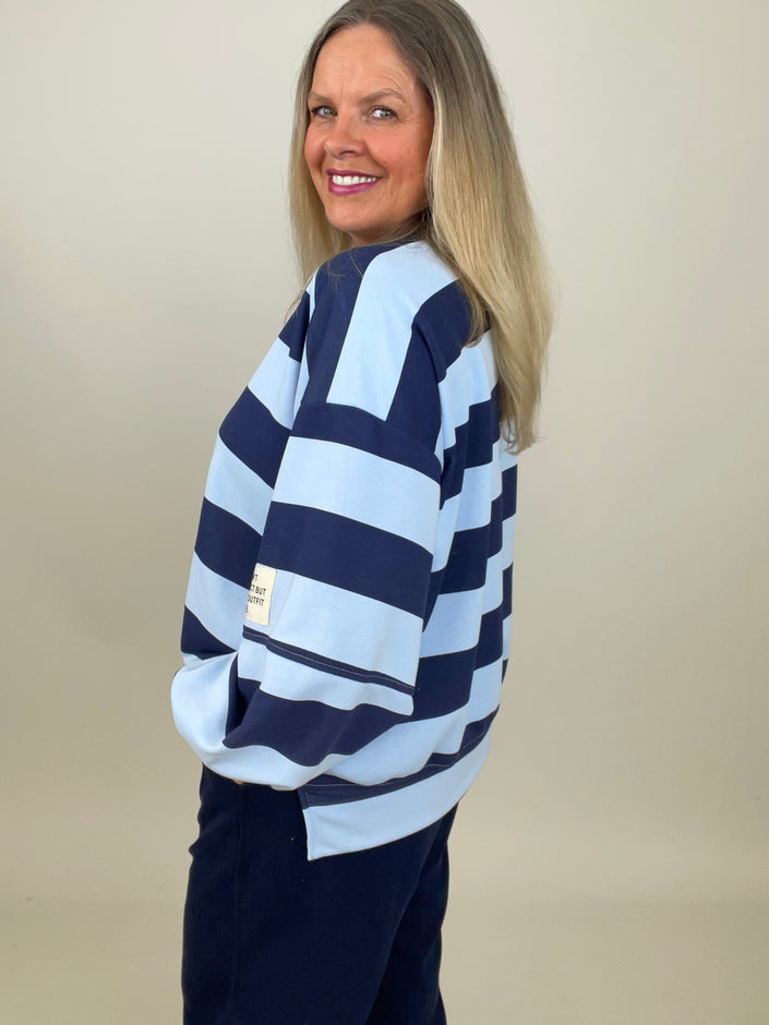 Sweatshirt mit Blockstreifen in Marine/Hellblau