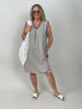 Kleid Leinen mit Rüschen-Details in Taupe