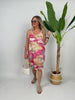 Kleid mit geflochtenen Trägern in Pink/Gelb